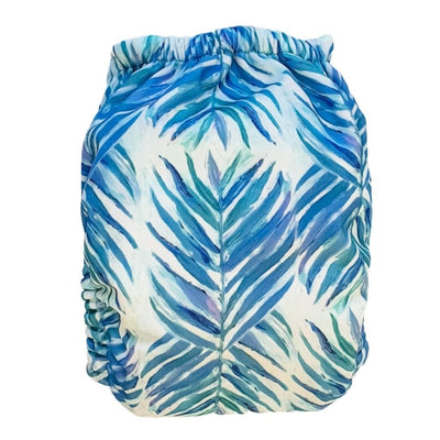 Blue leaf hand-illustrated reusable nappy for newborns #color_eugenie