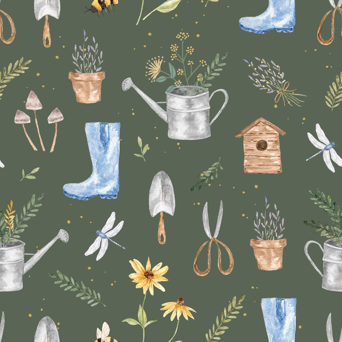 Olive green gardening pattern for Australian made cloth nappies