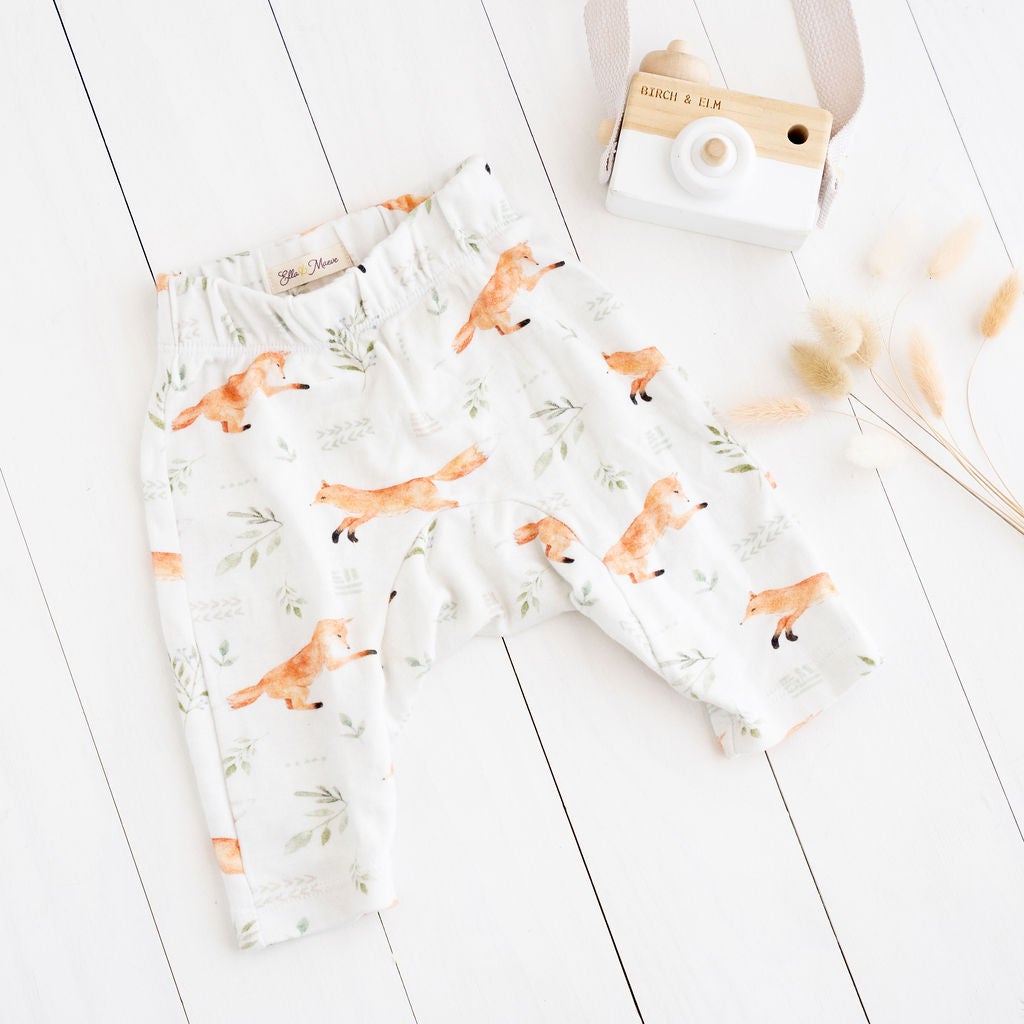 100% organic cotton fox harem pants for cloth nappies made in Australia