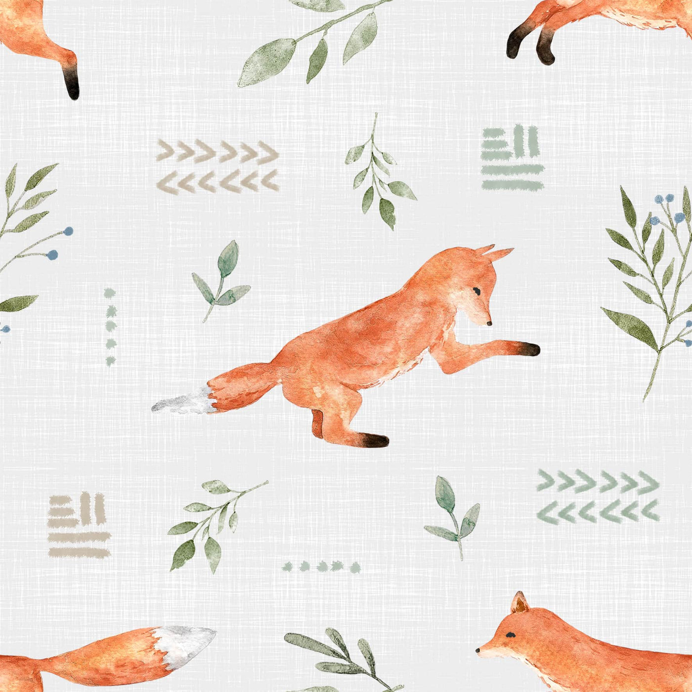 White and orange fox print for organic cotton clothing