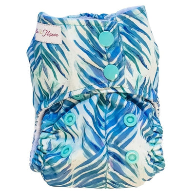 hand-illustrated reusable cloth nappy in a tree-inspired blue and green print #color_eugenie
